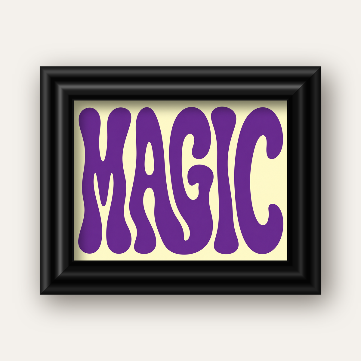 Mor Psychedelic MAGIC Yazılı Retro Poster Duvar Dekoru — siyah galeri çerçeveli