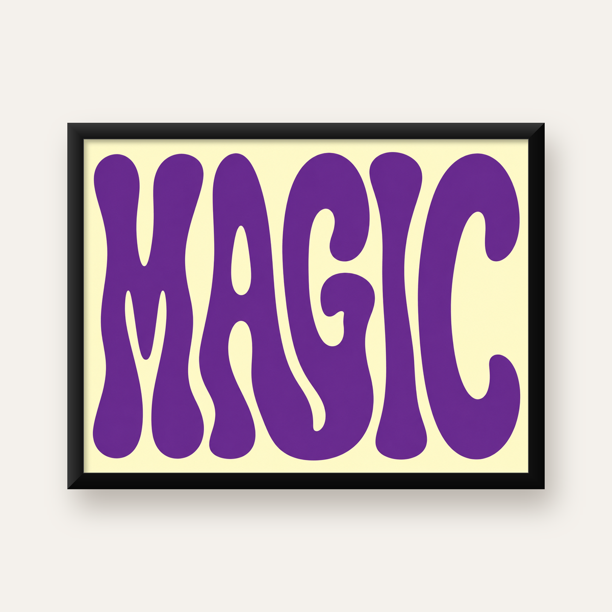 Mor Psychedelic MAGIC Yazılı Retro Poster Duvar Dekoru — Yatay baskı, düz siyah çerçeveli duvar posteri