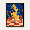Spagetti Bale Dansı Poster – Renkli Modern Mutfağa Neşe — Dikey baskı, düz siyah çerçeveli duvar posteri