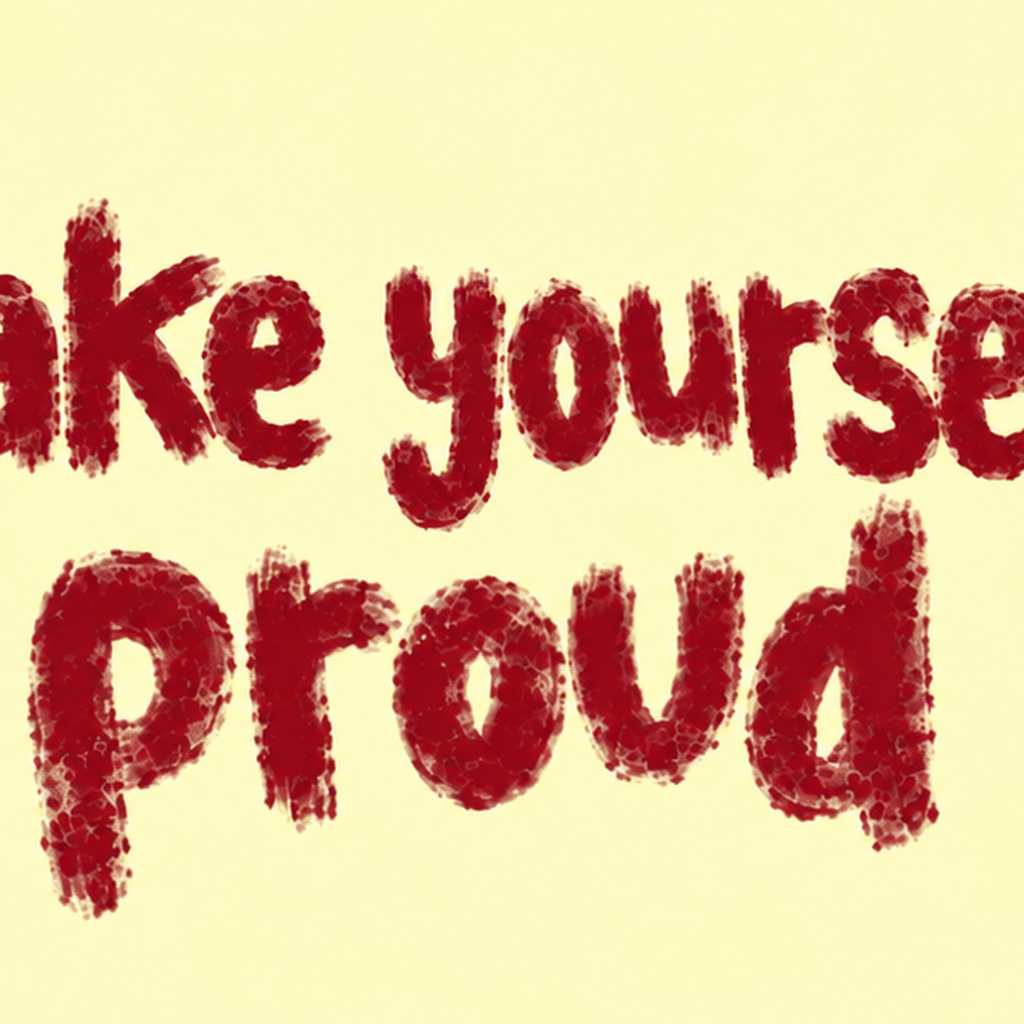 Make Yourself Proud - İLham Verici Tipografik Poster — baskının yakın çekimi, kâğıt dokusu ve renk detayı