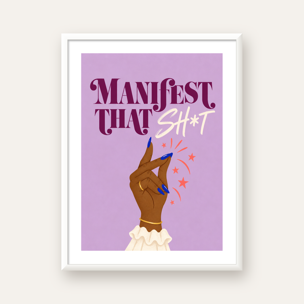 Manifest That Sh*t Renkli Tipografi Poster — beyaz çerçeveli dikey poster