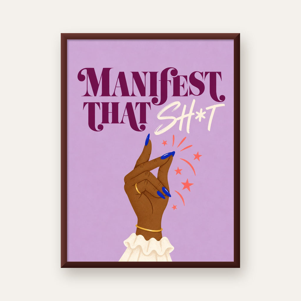 Manifest That Sh*t Renkli Tipografi Poster — ceviz çerçeveli