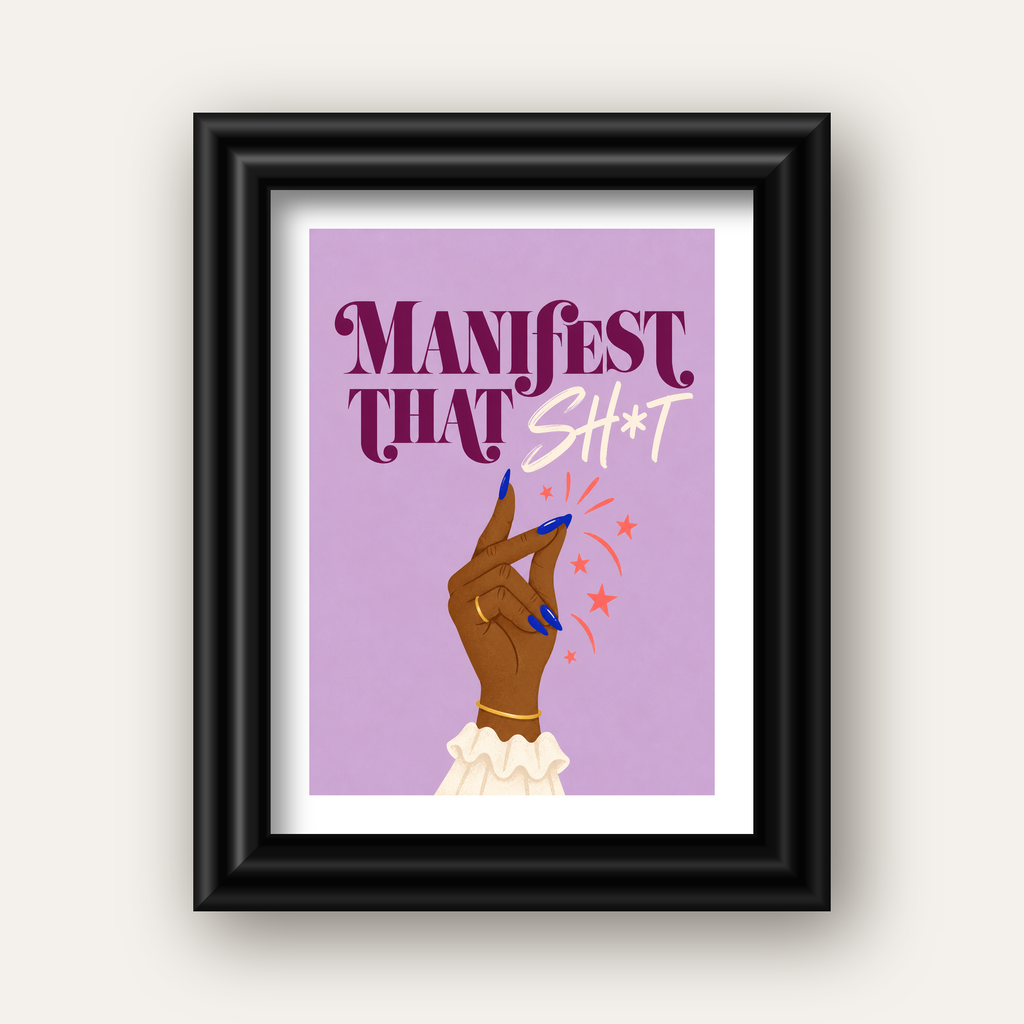 Manifest That Sh*t Renkli Tipografi Poster — siyah galeri çerçeveli paspartulu