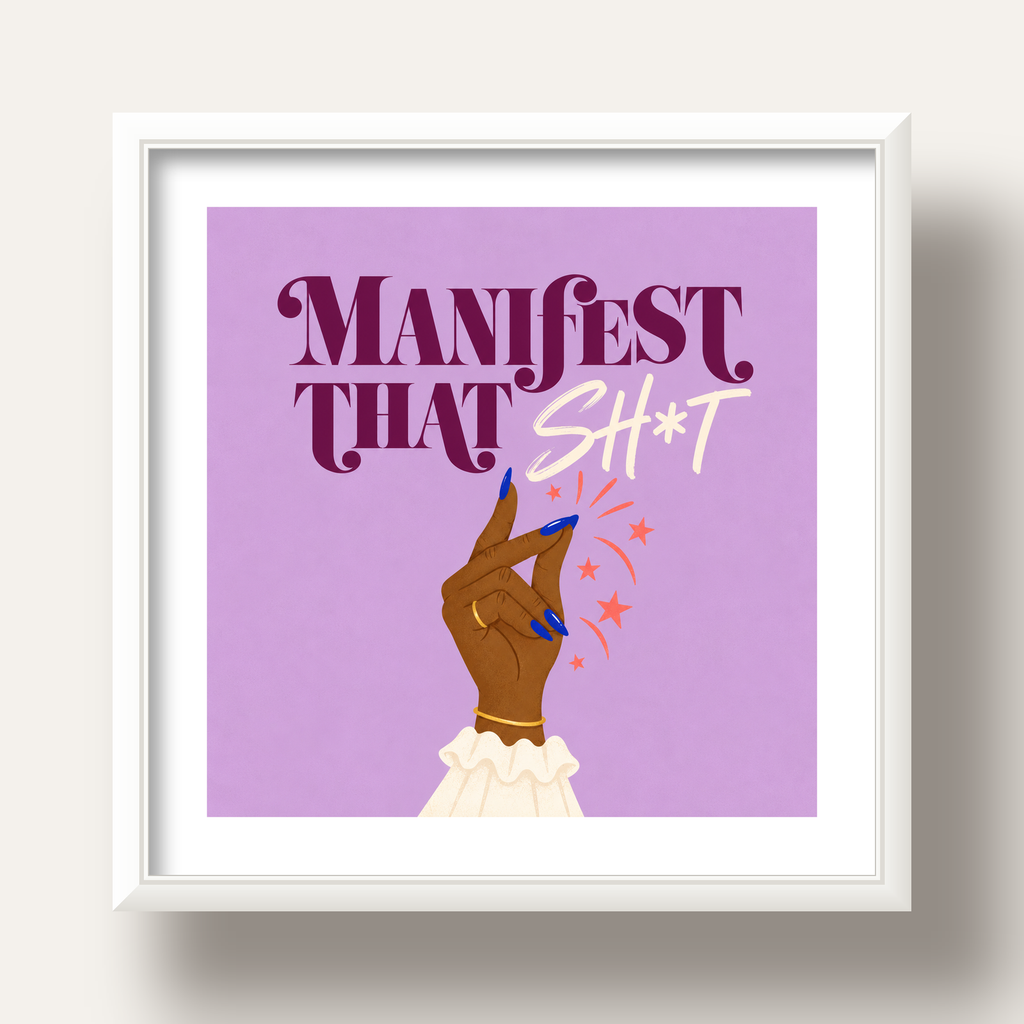 Manifest That Sh*t Renkli Tipografi Poster — beyaz derin çerçeveli paspartulu