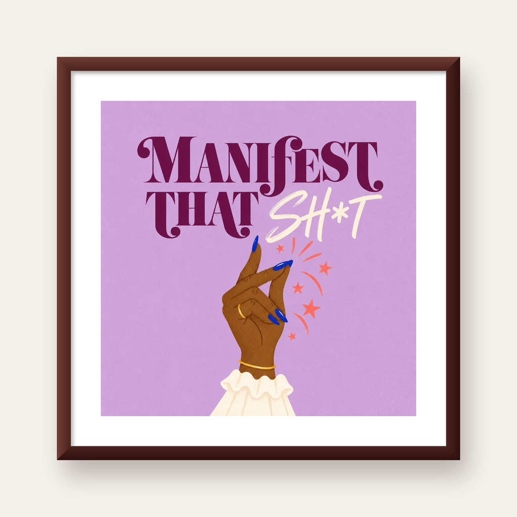 Manifest That Sh*t Renkli Tipografi Poster — ceviz çerçeveli paspartulu
