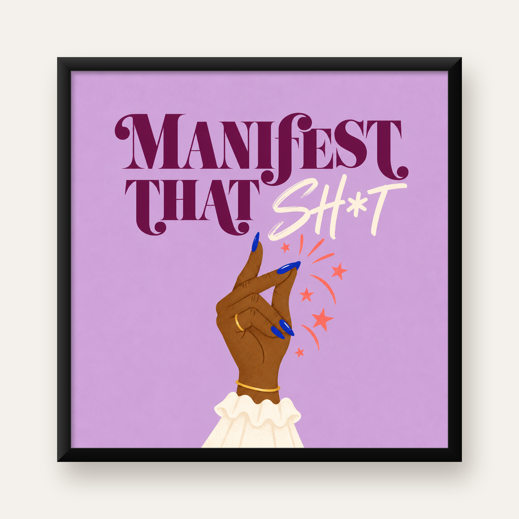 Manifest That Sh*t Motive Edici Modern Poster — Kare baskı, düz siyah çerçeveli duvar posteri