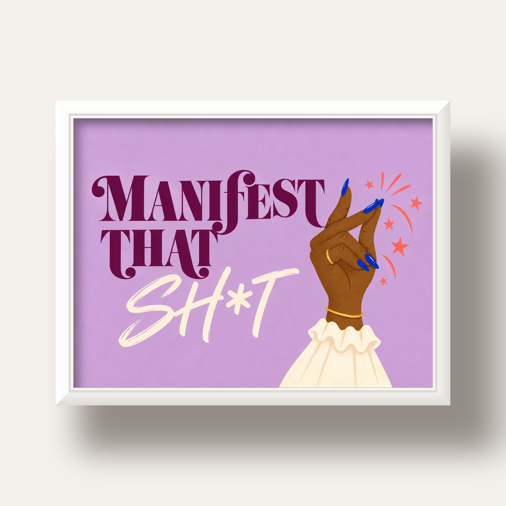 Manifest That Sh*t Renkli Tipografi Poster — beyaz derin çerçeveli
