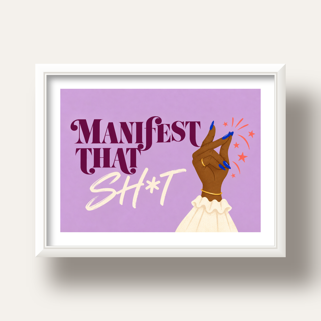 Manifest That Sh*t Renkli Tipografi Poster — beyaz derin çerçeveli paspartulu