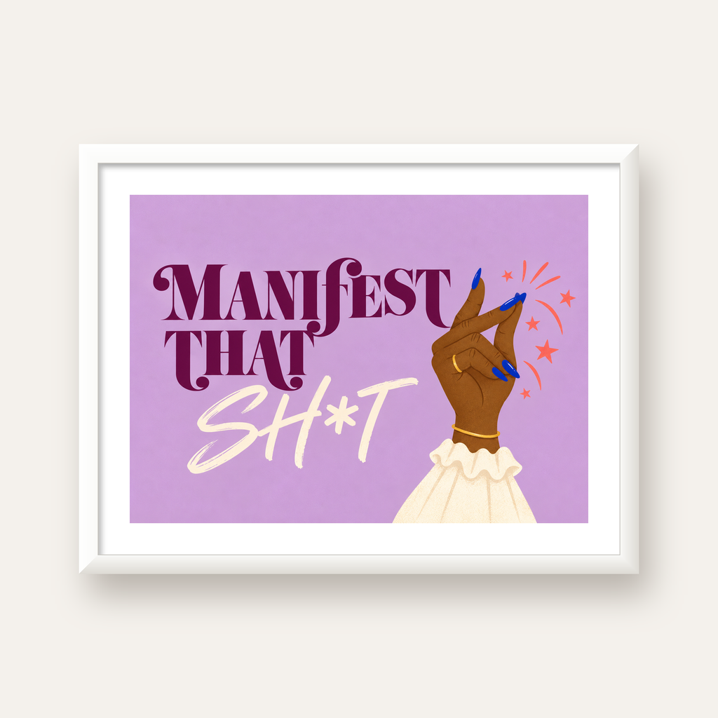 Manifest That Sh*t Renkli Tipografi Poster — beyaz çerçeveli yatay poster