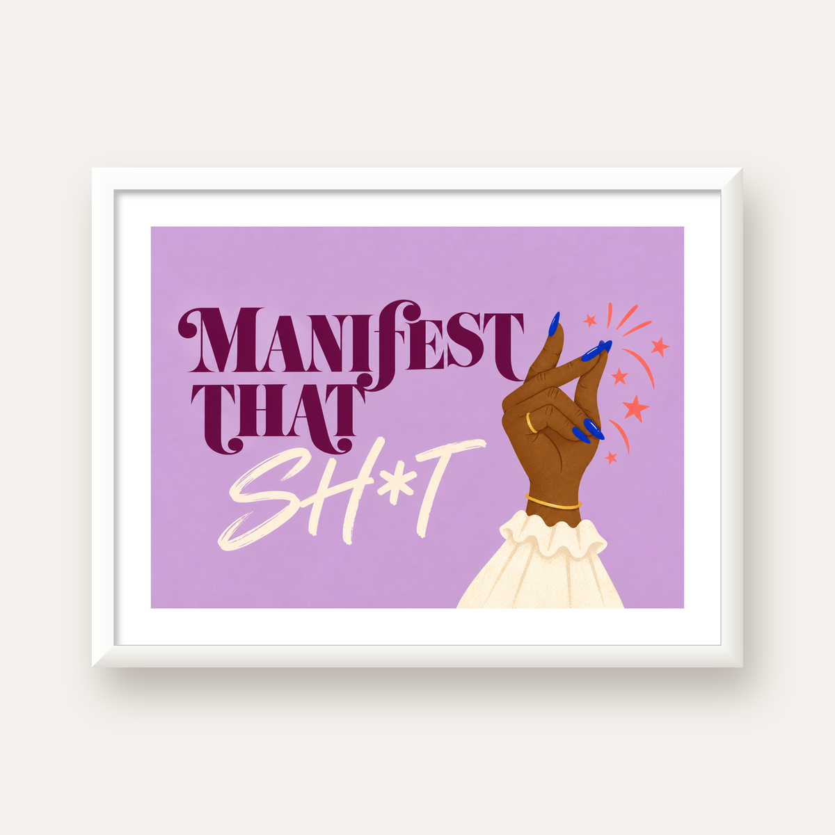Manifest That Sh*t Renkli Tipografi Poster — beyaz çerçeveli yatay poster