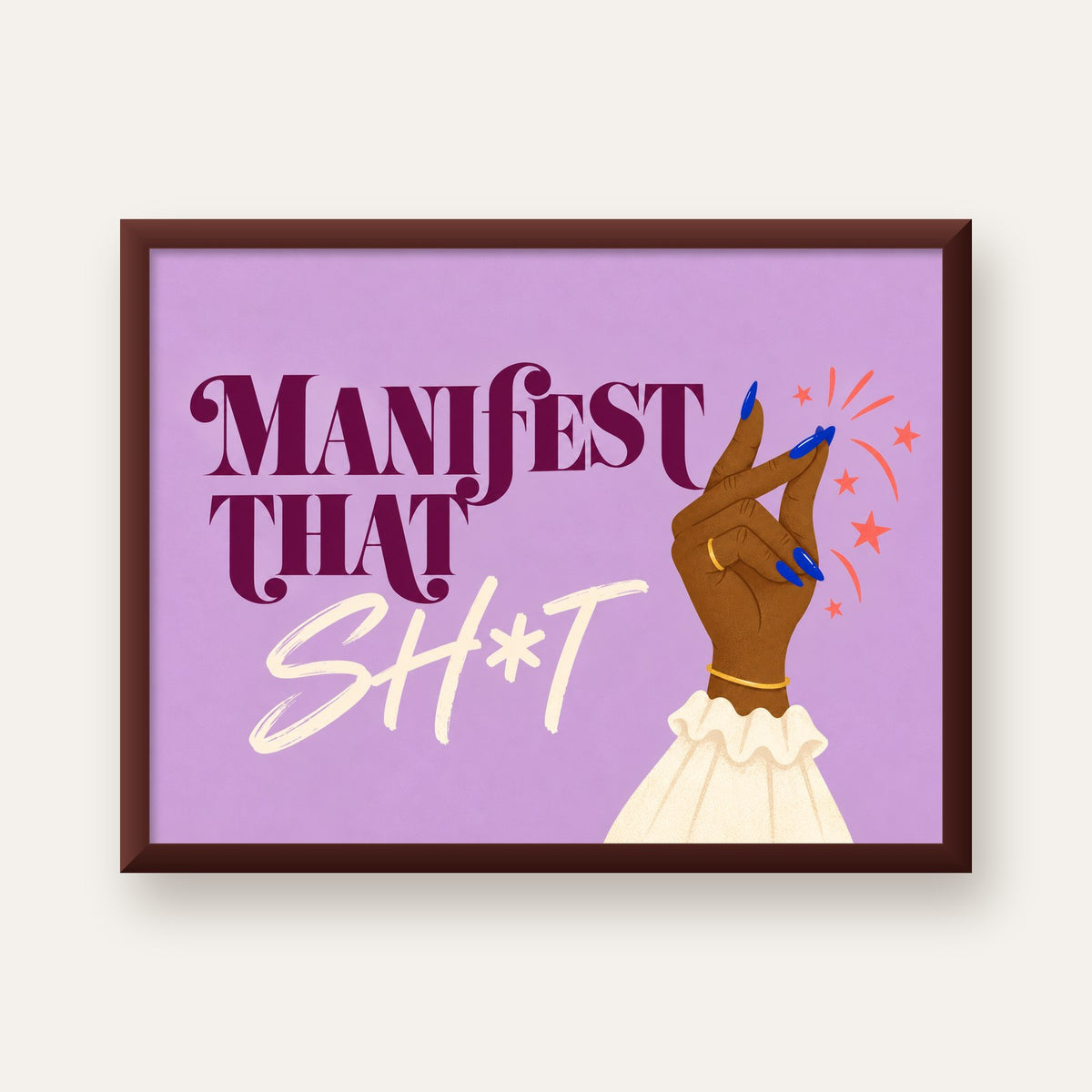 Manifest That Sh*t Renkli Tipografi Poster — ceviz çerçeveli