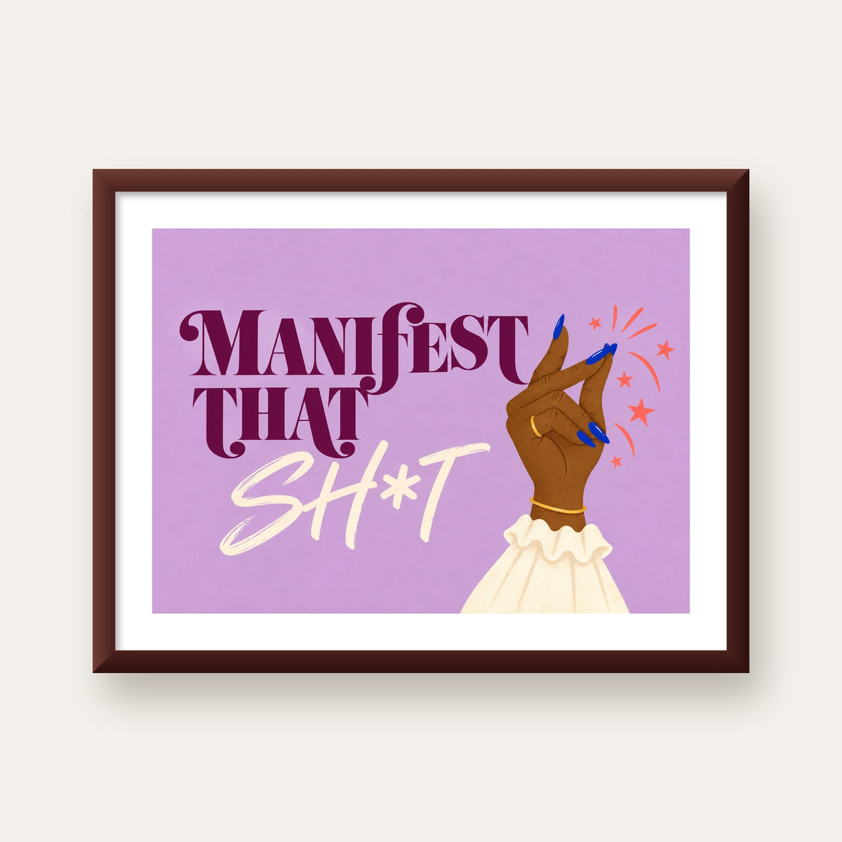 Manifest That Sh*t Renkli Tipografi Poster — ceviz çerçeveli paspartulu