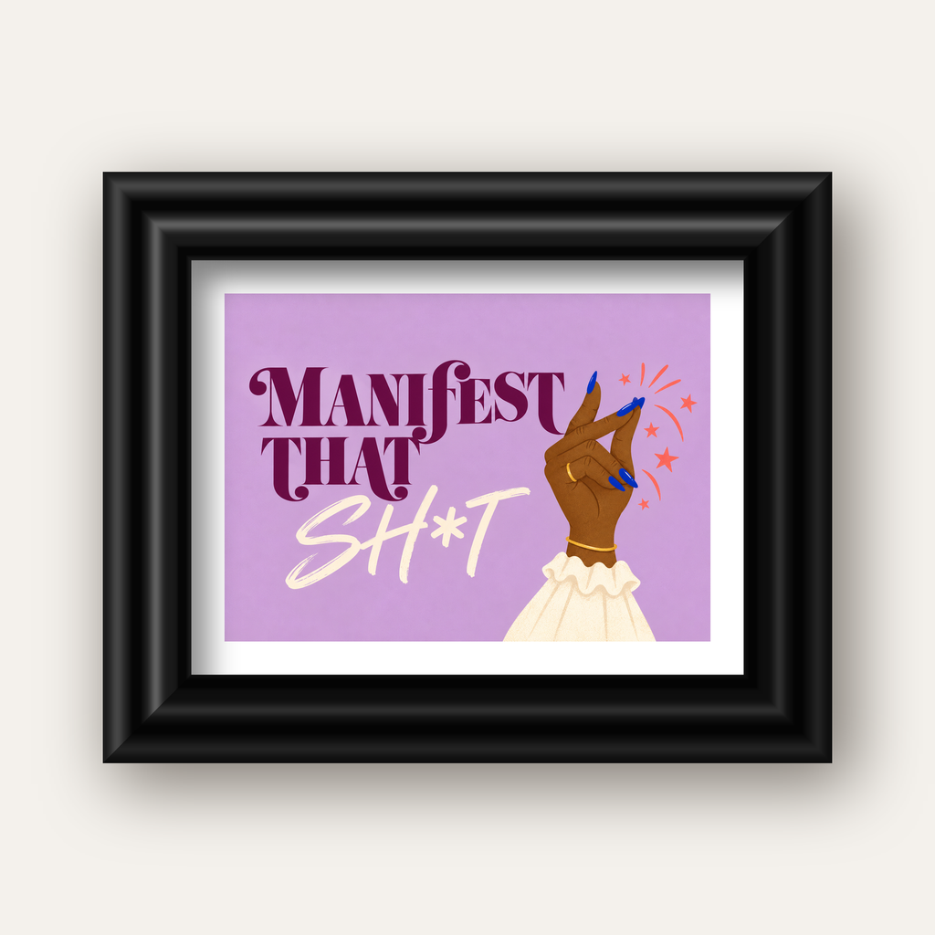 Manifest That Sh*t Renkli Tipografi Poster — siyah galeri çerçeveli paspartulu