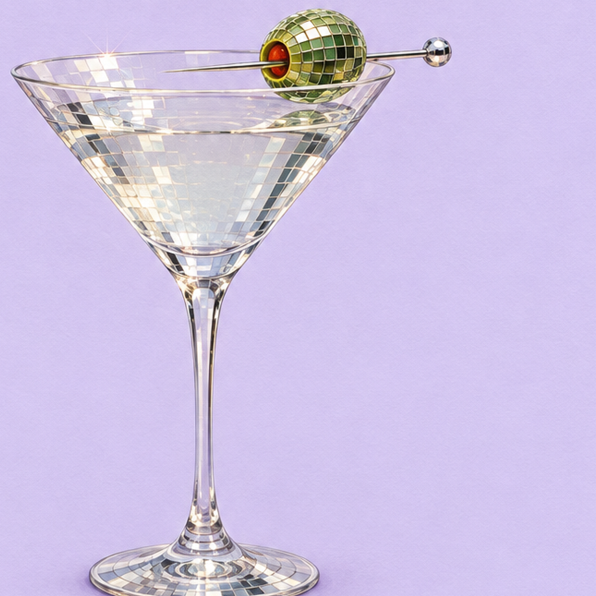Işıltılı Martini: Modern Disco Stili Poster Baskı — baskının yakın çekimi, kâğıt dokusu ve renk detayı