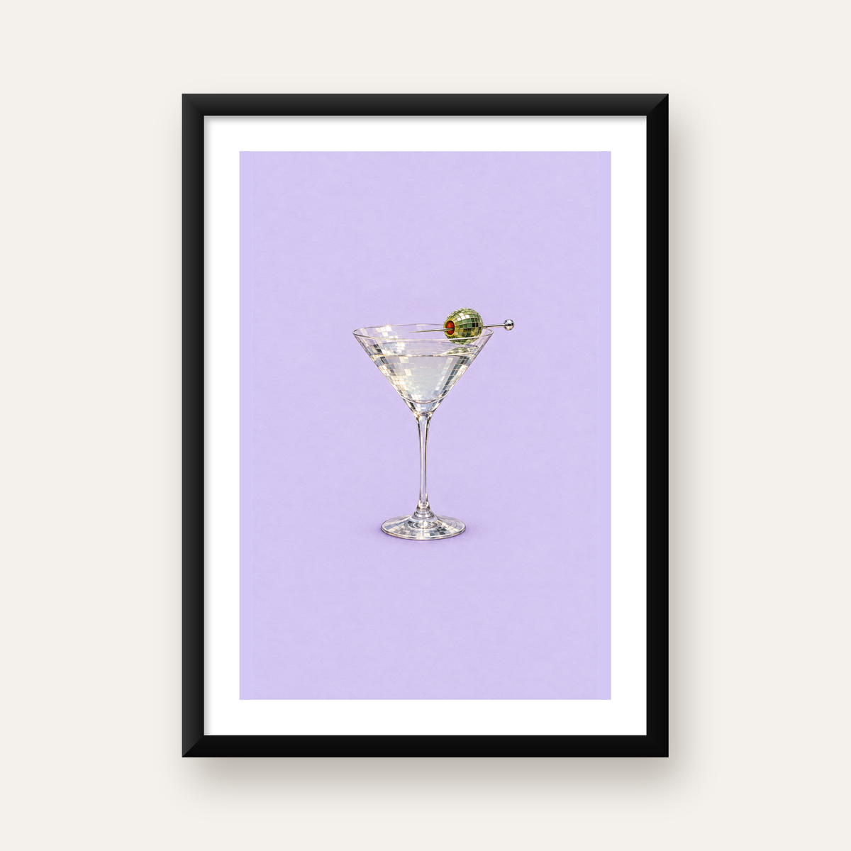 Işıltılı Martini: Modern Disco Stili Poster Baskı — Dikey baskı, beyaz paspartulu