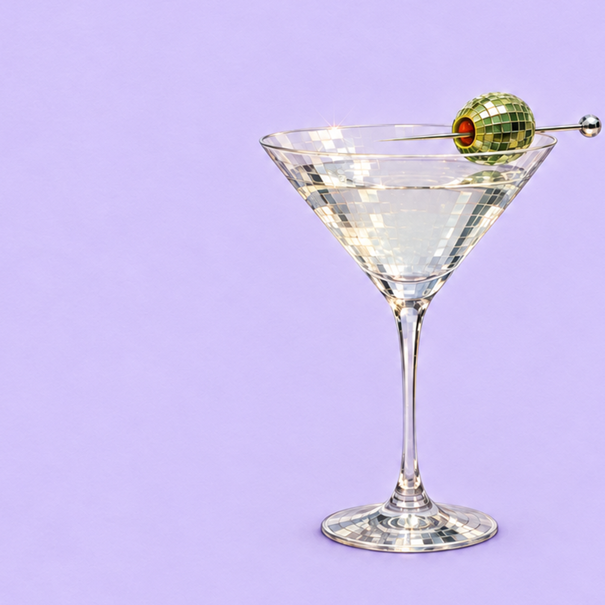 Işıltılı Martini: Modern Disco Stili Poster Baskı — baskının yakın çekimi, kâğıt dokusu ve renk detayı