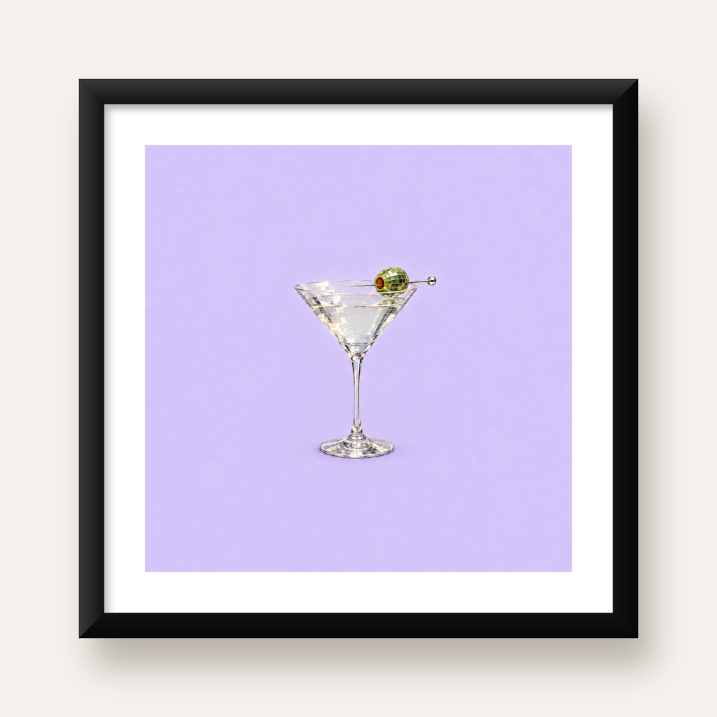 Işıltılı Martini: Modern Disco Stili Poster Baskı — Kare baskı, beyaz paspartulu