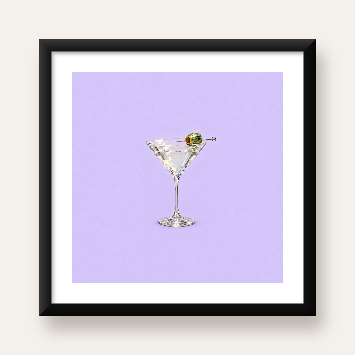 Işıltılı Martini: Modern Disco Stili Poster Baskı — Kare baskı, beyaz paspartulu