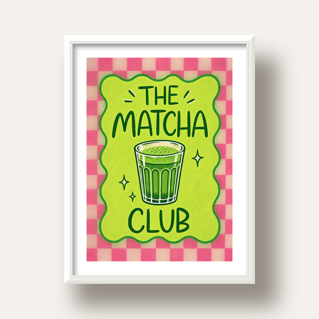 The Matcha Club – Renkli Matcha İçeceği Poster Tasarımı — beyaz derin çerçeveli paspartulu