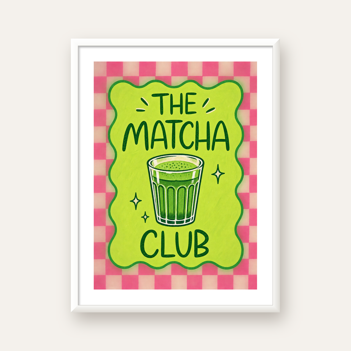 The Matcha Club – Renkli Matcha İçeceği Poster Tasarımı — beyaz çerçeveli dikey poster
