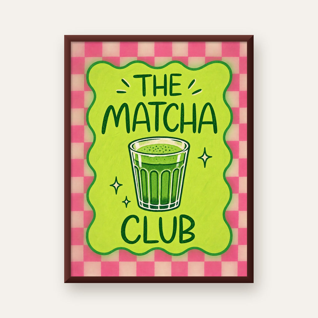 The Matcha Club – Renkli Matcha İçeceği Poster Tasarımı — ceviz çerçeveli