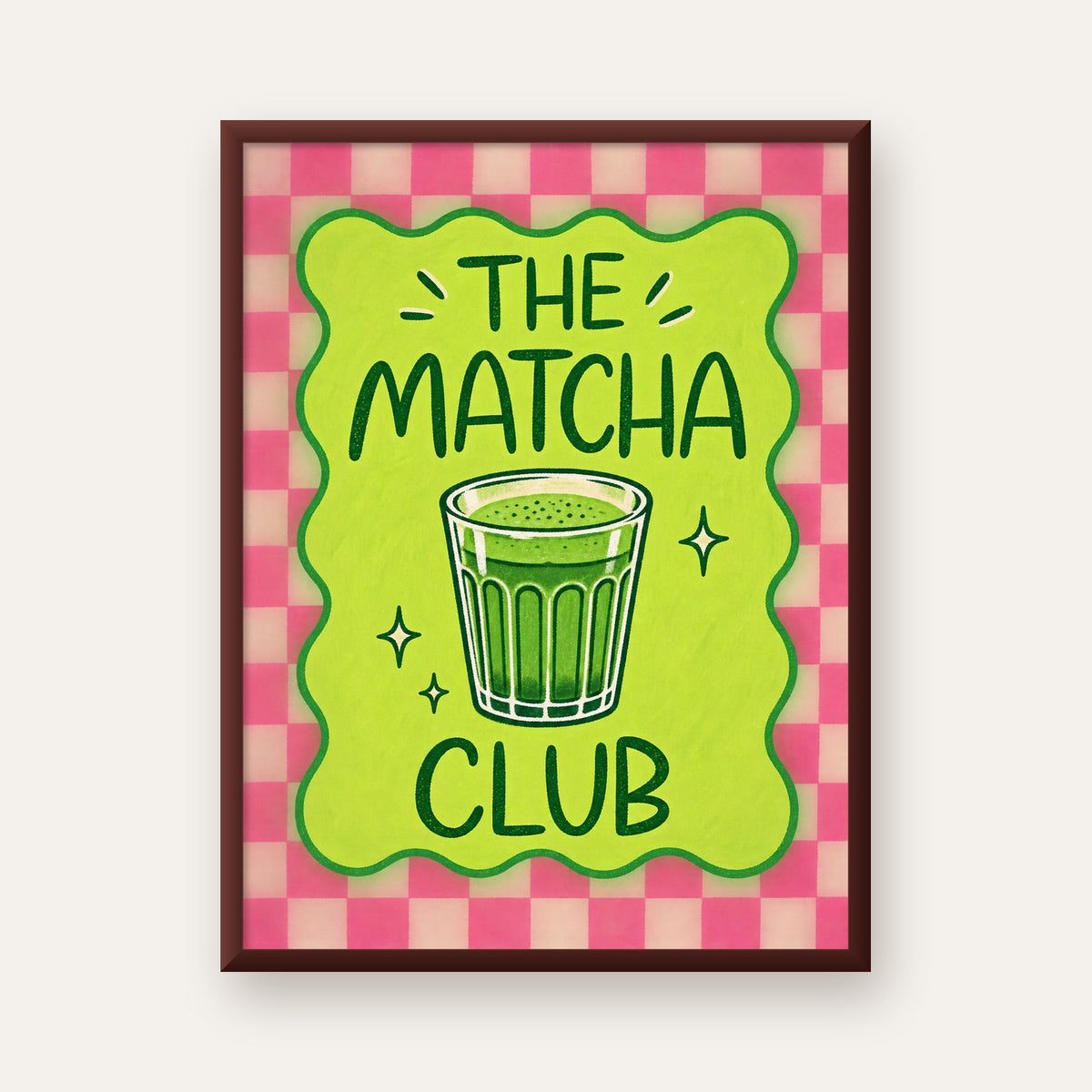 The Matcha Club – Renkli Matcha İçeceği Poster Tasarımı — ceviz çerçeveli