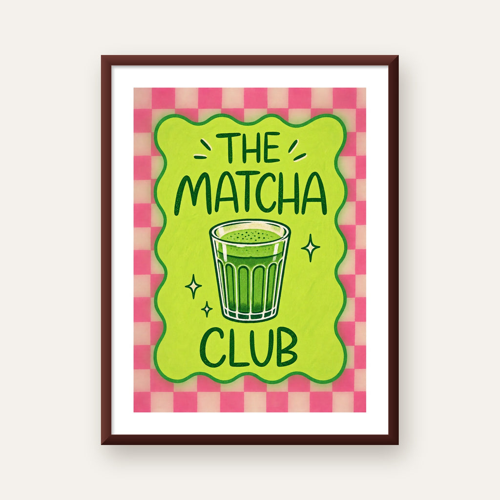 The Matcha Club – Renkli Matcha İçeceği Poster Tasarımı — ceviz çerçeveli paspartulu