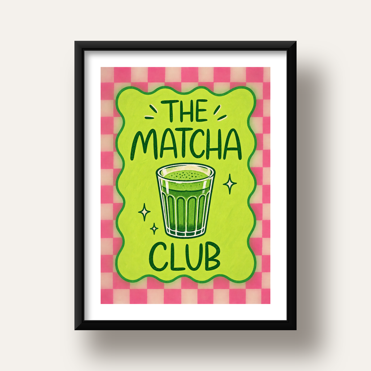 The Matcha Club – Renkli Matcha İçeceği Poster Tasarımı — siyah derin çerçeveli paspartulu