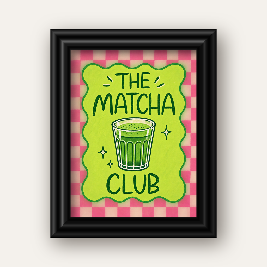 The Matcha Club – Renkli Matcha İçeceği Poster Tasarımı — siyah galeri çerçeveli