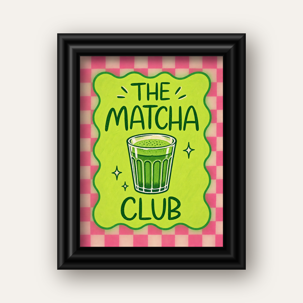 The Matcha Club – Renkli Matcha İçeceği Poster Tasarımı — siyah galeri çerçeveli
