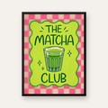 The Matcha Club – Renkli Matcha İçeceği Poster Tasarımı — Dikey baskı, düz siyah çerçeveli duvar posteri