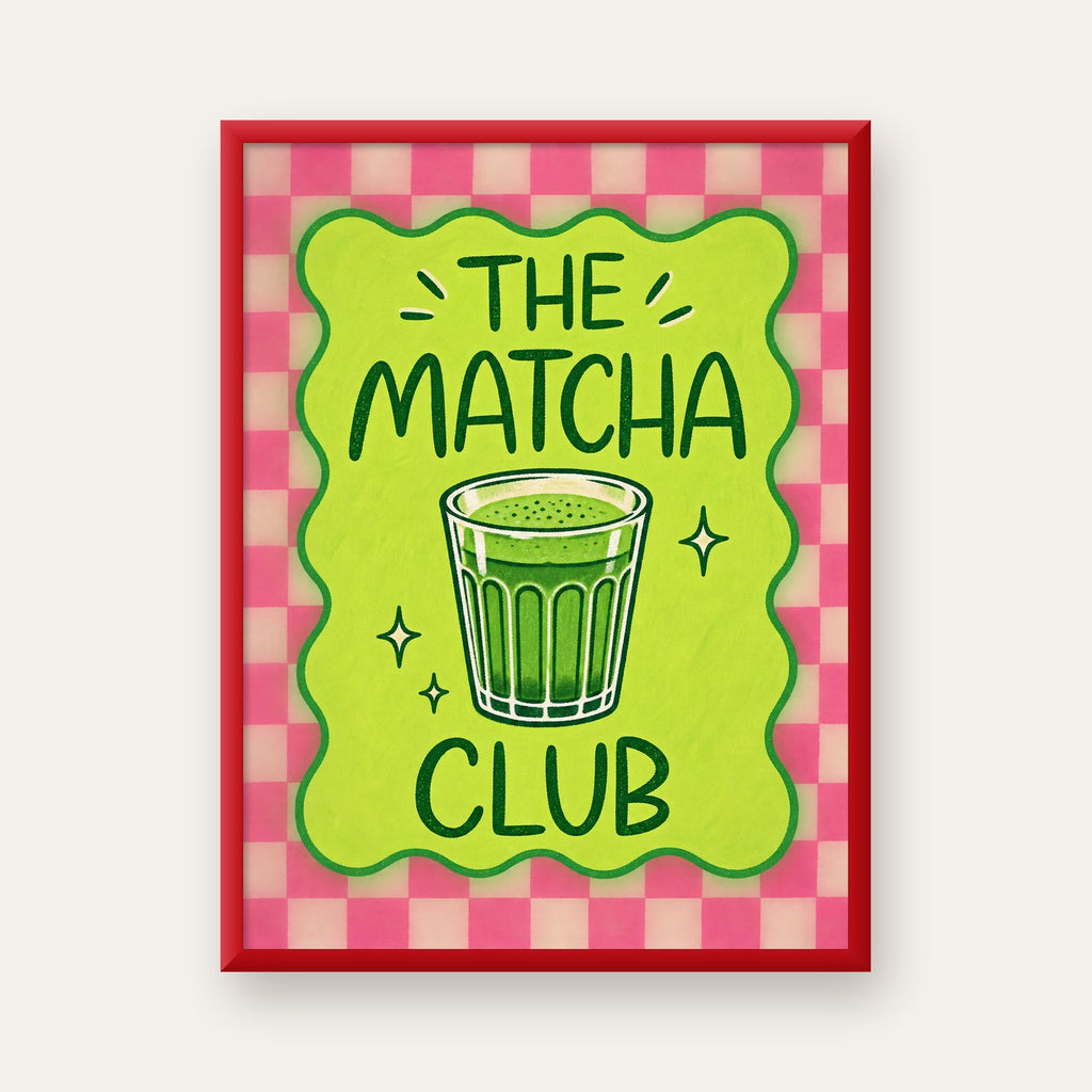 The Matcha Club – Renkli Matcha İçeceği Poster Tasarımı — kırmızı çerçeveli