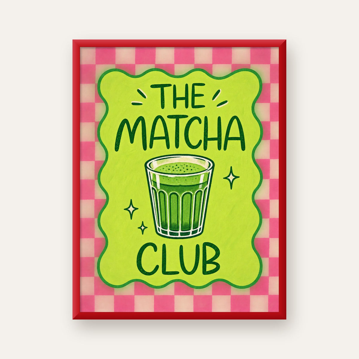 The Matcha Club – Renkli Matcha İçeceği Poster Tasarımı — kırmızı çerçeveli