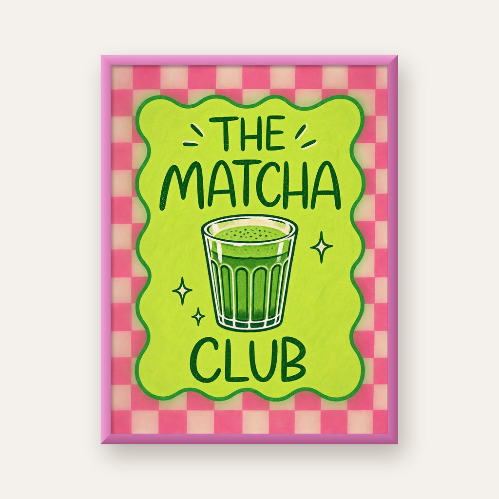 The Matcha Club – Renkli Matcha İçeceği Poster Tasarımı — pembe çerçeveli