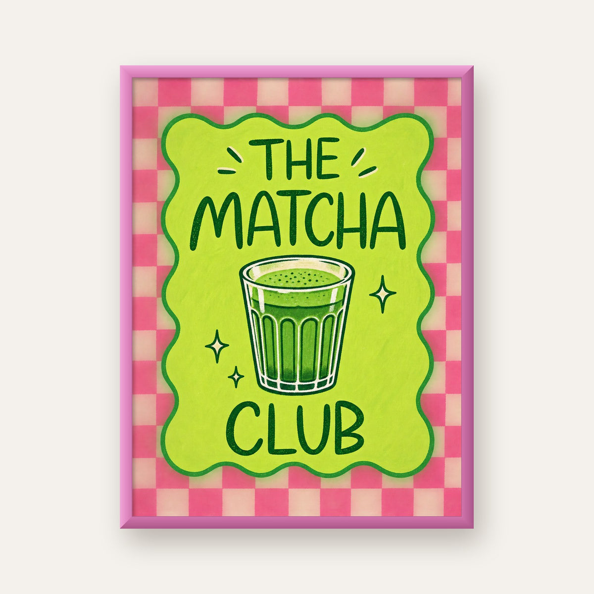 The Matcha Club – Renkli Matcha İçeceği Poster Tasarımı — pembe çerçeveli