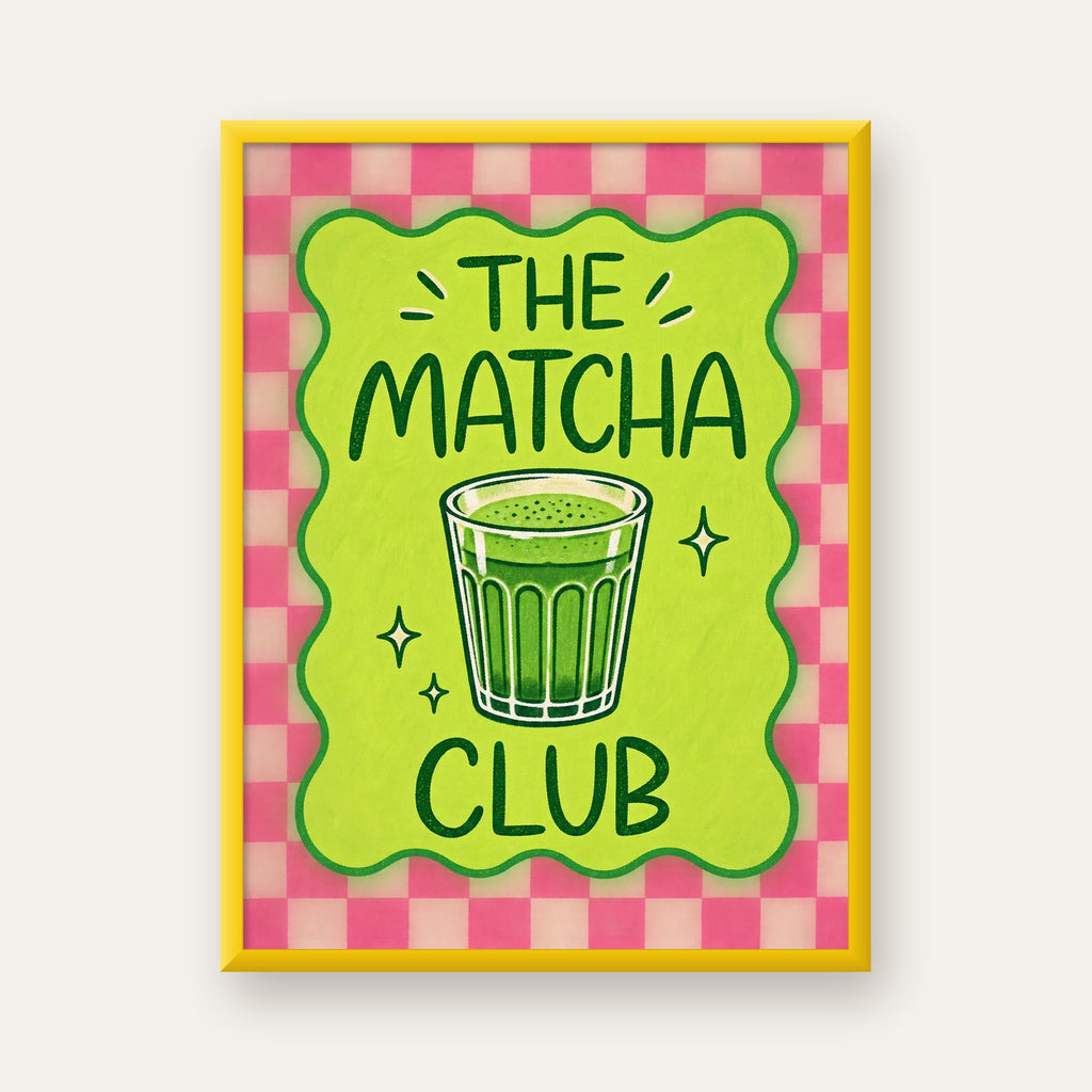 The Matcha Club – Renkli Matcha İçeceği Poster Tasarımı — sarı çerçeveli