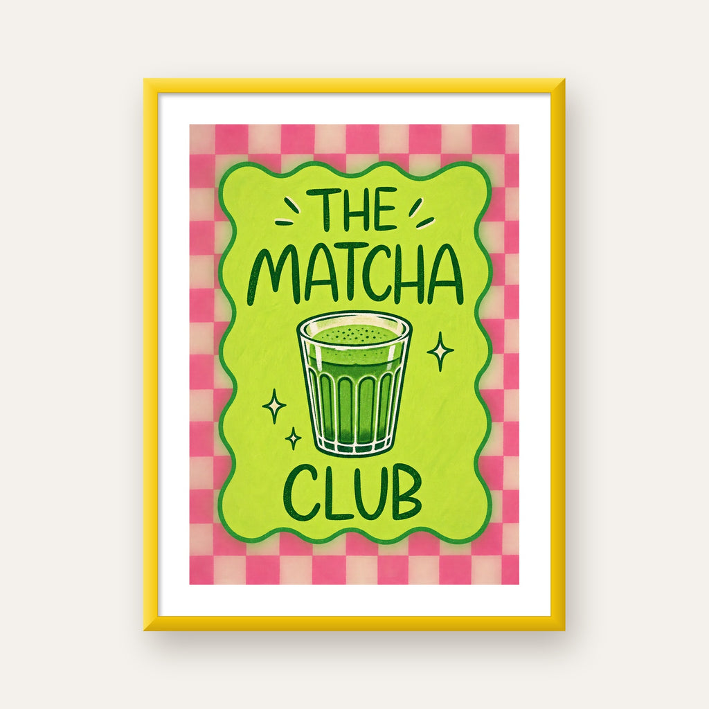 The Matcha Club – Renkli Matcha İçeceği Poster Tasarımı — sarı çerçeveli paspartulu