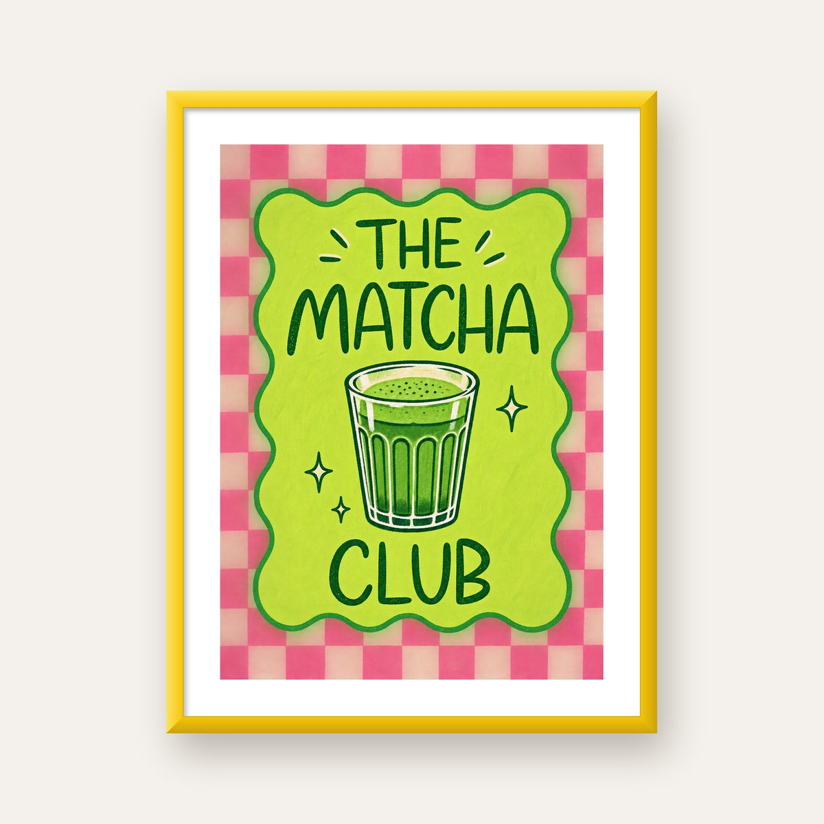 The Matcha Club – Renkli Matcha İçeceği Poster Tasarımı — sarı çerçeveli paspartulu