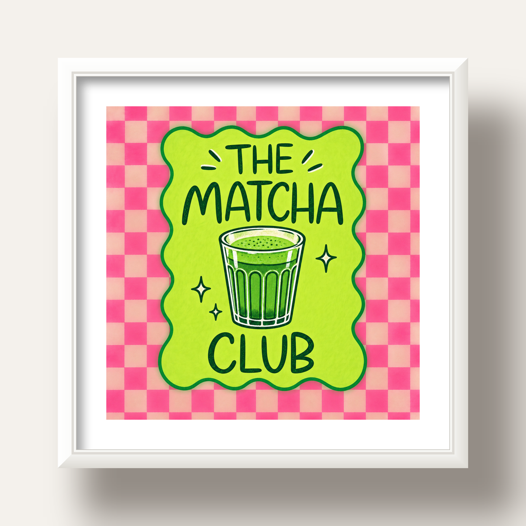 The Matcha Club – Renkli Matcha İçeceği Poster Tasarımı — beyaz derin çerçeveli paspartulu