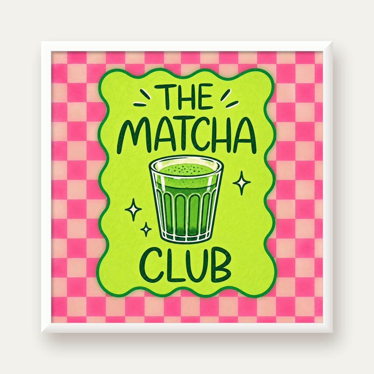 The Matcha Club – Renkli Matcha İçeceği Poster Tasarımı — beyaz çerçeveli kare poster