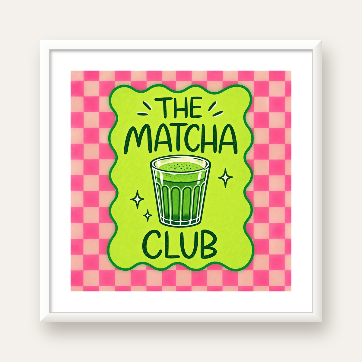 The Matcha Club – Renkli Matcha İçeceği Poster Tasarımı — beyaz çerçeveli kare poster