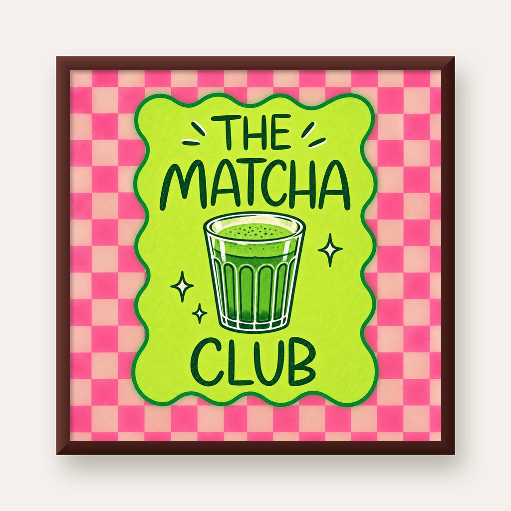 The Matcha Club – Renkli Matcha İçeceği Poster Tasarımı — ceviz çerçeveli