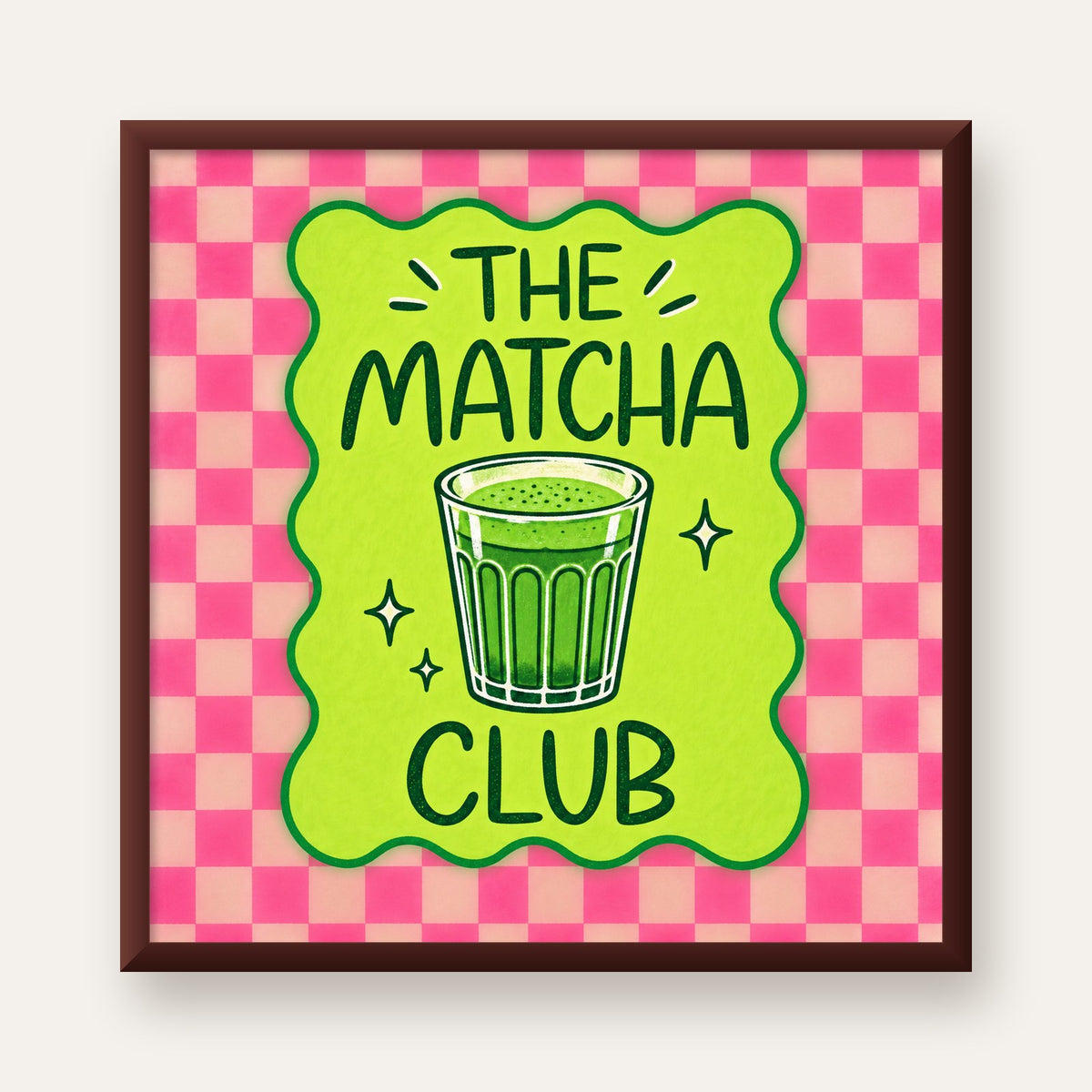 The Matcha Club – Renkli Matcha İçeceği Poster Tasarımı — ceviz çerçeveli