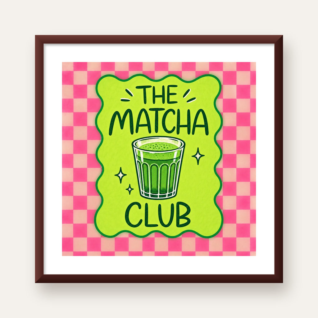 The Matcha Club – Renkli Matcha İçeceği Poster Tasarımı — ceviz çerçeveli paspartulu