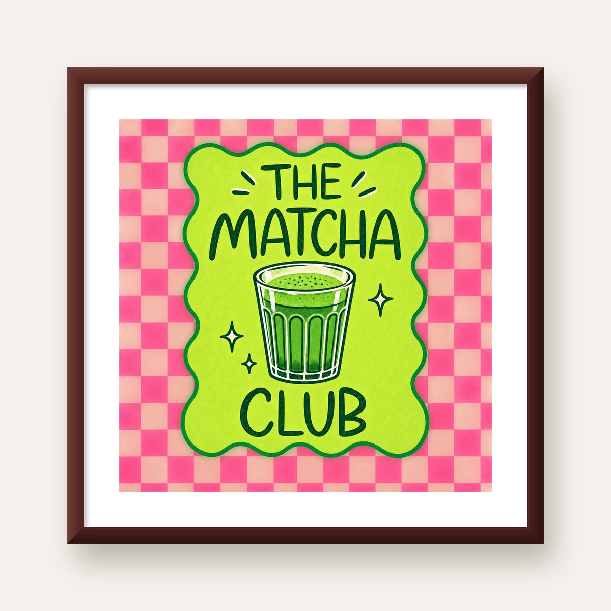 The Matcha Club – Renkli Matcha İçeceği Poster Tasarımı — ceviz çerçeveli paspartulu