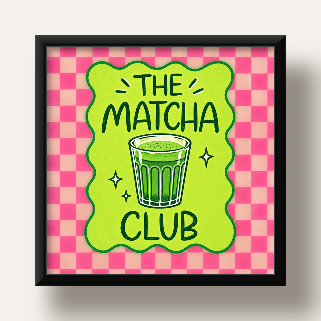 The Matcha Club – Renkli Matcha İçeceği Poster Tasarımı — siyah derin çerçeveli