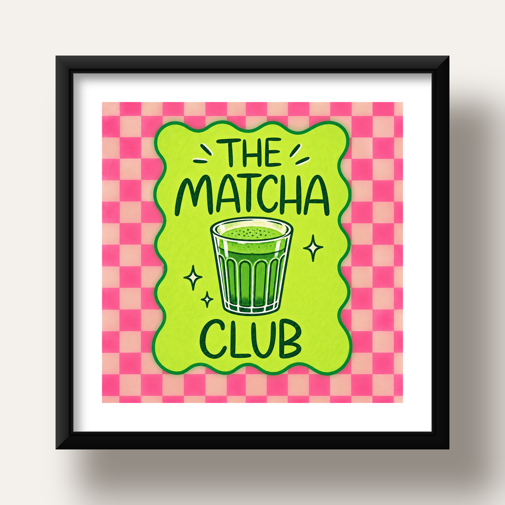 The Matcha Club – Renkli Matcha İçeceği Poster Tasarımı — siyah derin çerçeveli paspartulu