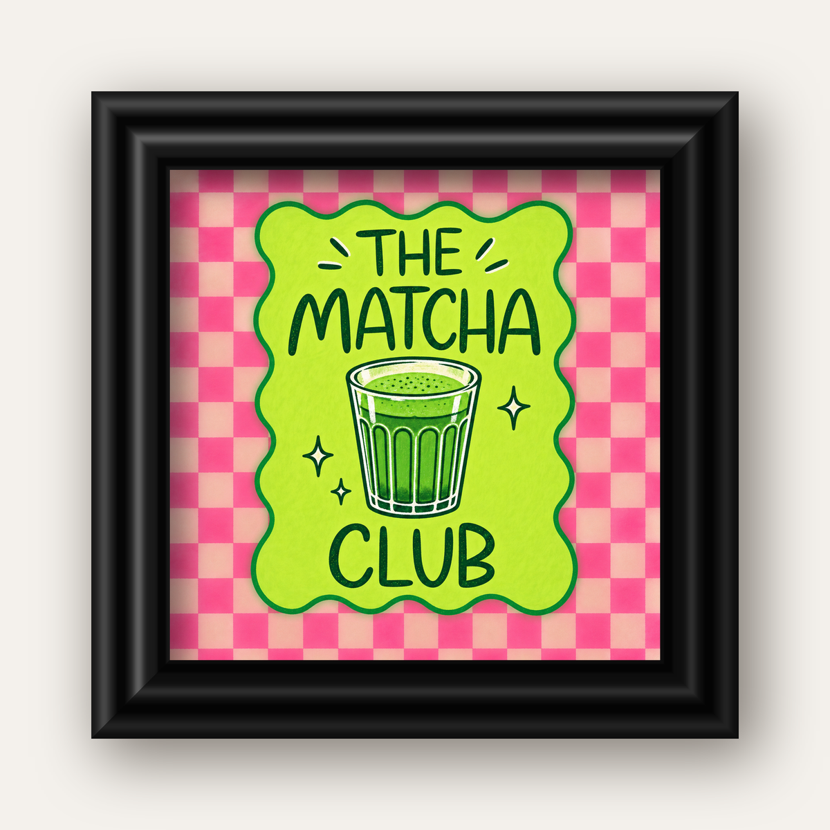 The Matcha Club – Renkli Matcha İçeceği Poster Tasarımı — siyah galeri çerçeveli