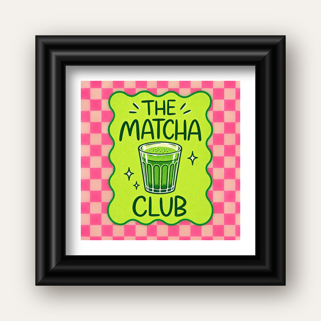 The Matcha Club – Renkli Matcha İçeceği Poster Tasarımı — siyah galeri çerçeveli paspartulu