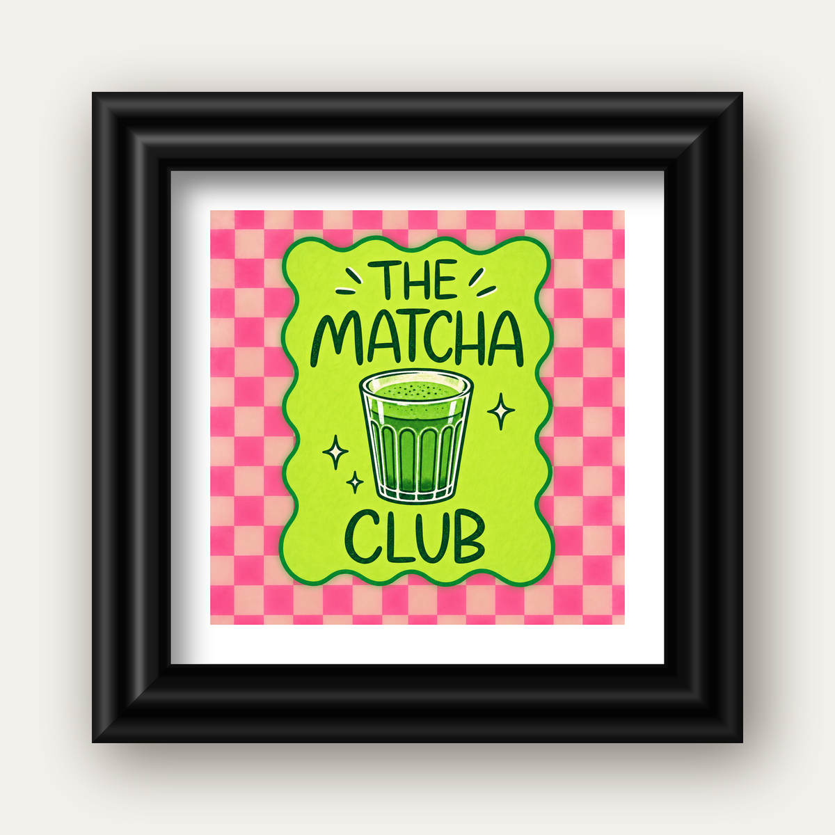 The Matcha Club – Renkli Matcha İçeceği Poster Tasarımı — siyah galeri çerçeveli paspartulu